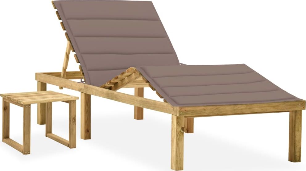 vidaXL Leżak ogrodowy ze stolikiem i poduszką, impregnowana sosna