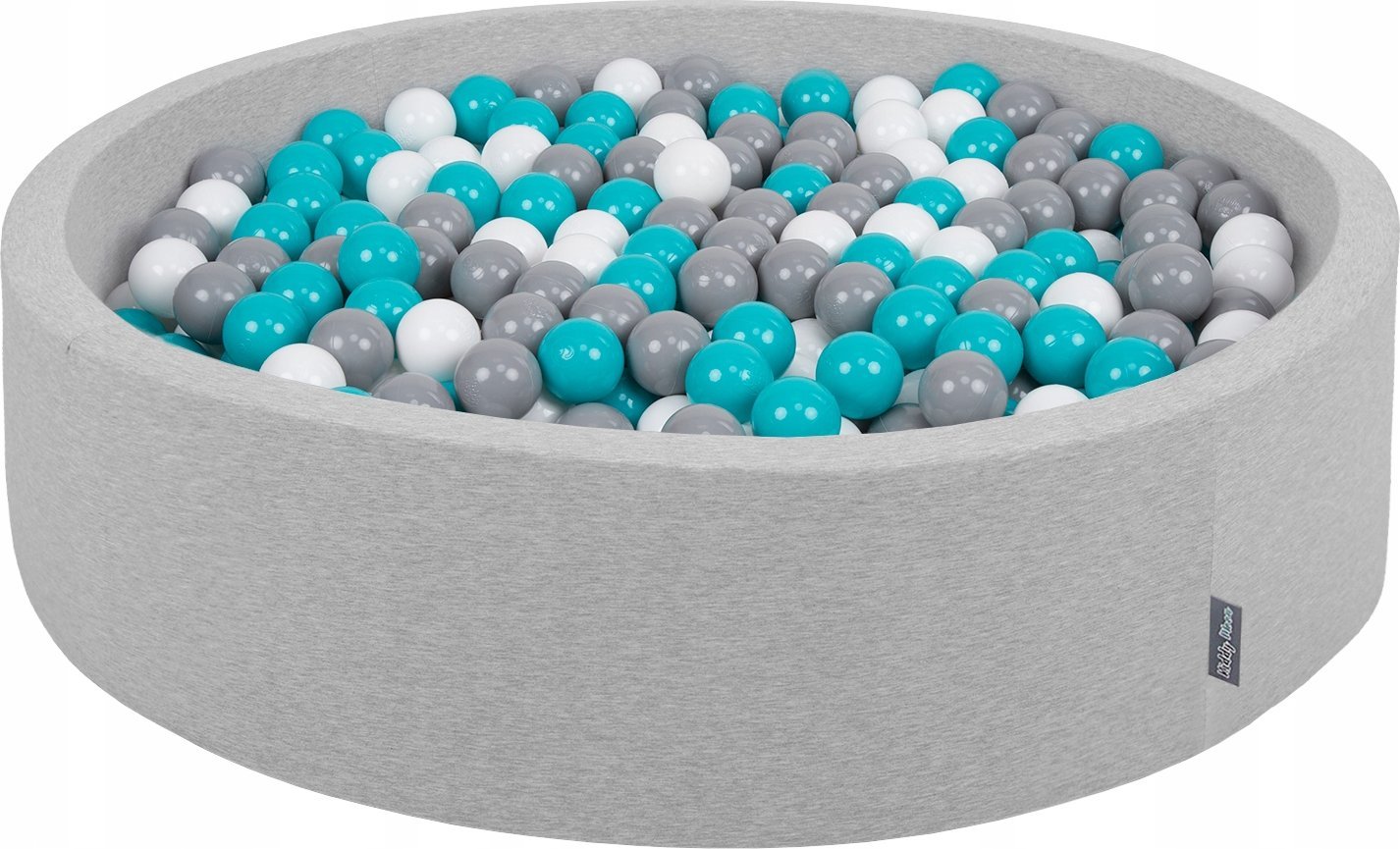 KiddyMoon Suchy basen okrągły z piłeczkami 7cm 120x30 jasnoszary: szary-biały-turkus 120x30/600piłek Zabawka basen piankowy