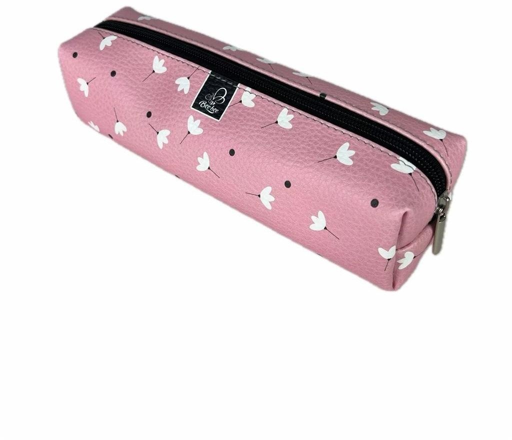 Piórnik prostokąt kostka Kwiatki białe w różu