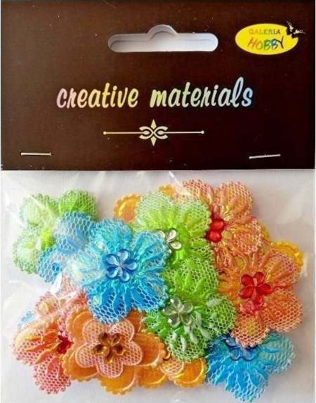 Aplikacje materiał. kwiatki z kryształ 3,2cm 20szt