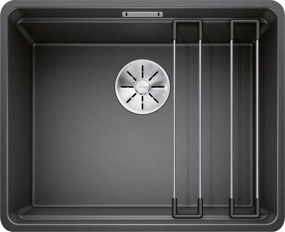 Zlewozmywak Blanco Etagon 500-F Silgranit antracyt z korkiem InFino, szyny (526343)