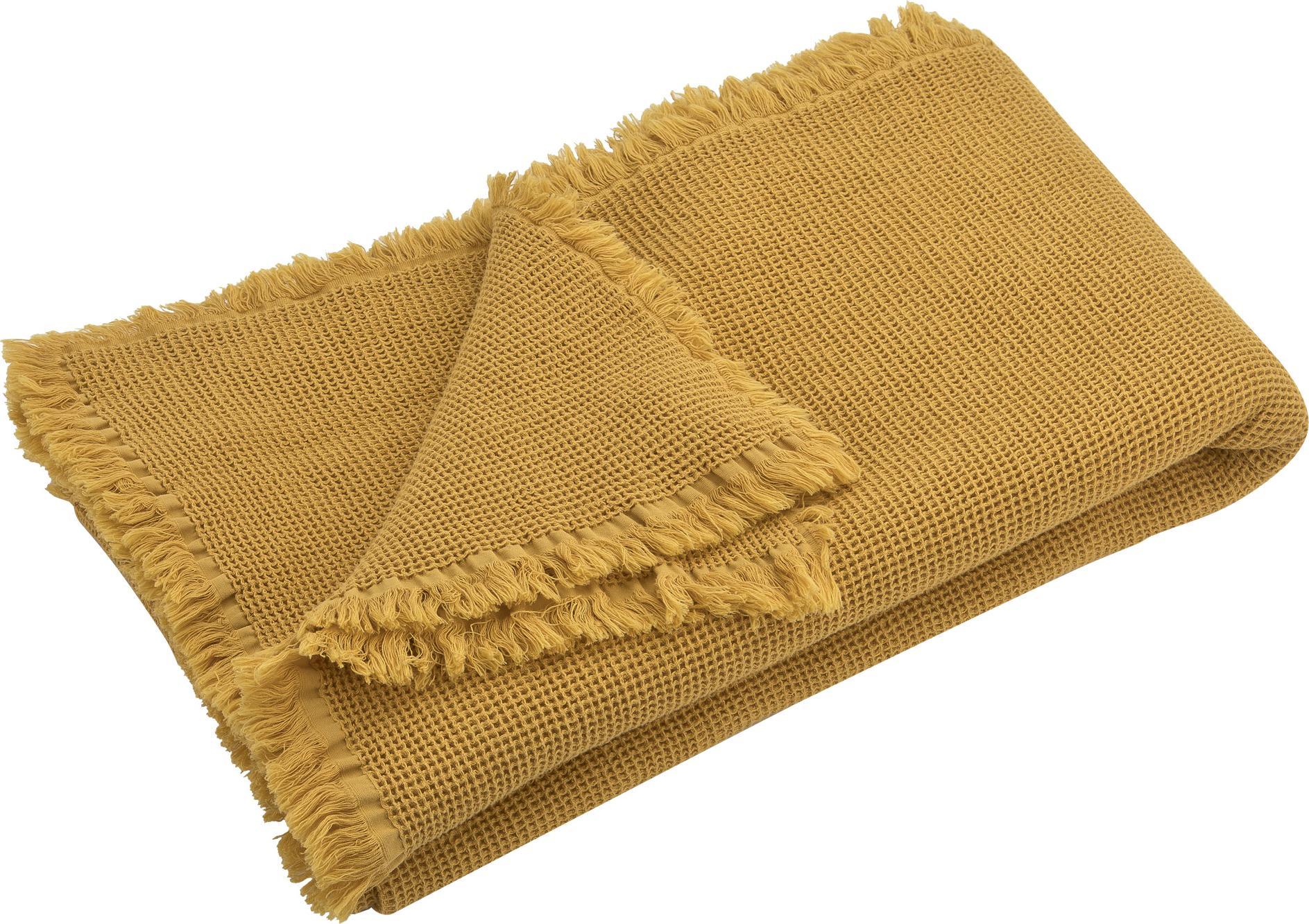 Biederlack Pled bawełniany 130x170 cm Waffle Yellow