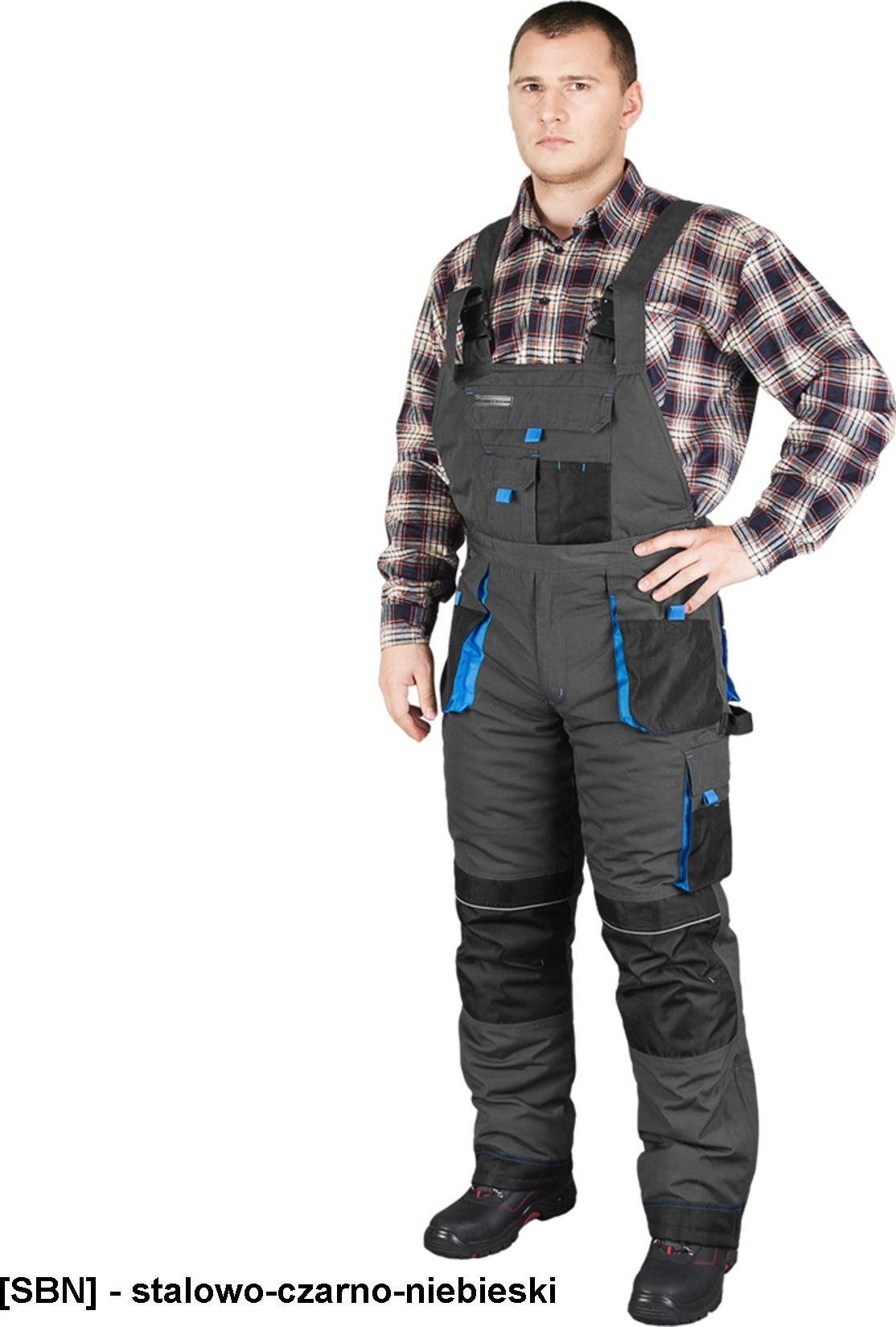 R.E.I.S. LHFMNWB - spodnie ochronne ogrodniczki ocieplane - stalowo-czarno-niebieski M