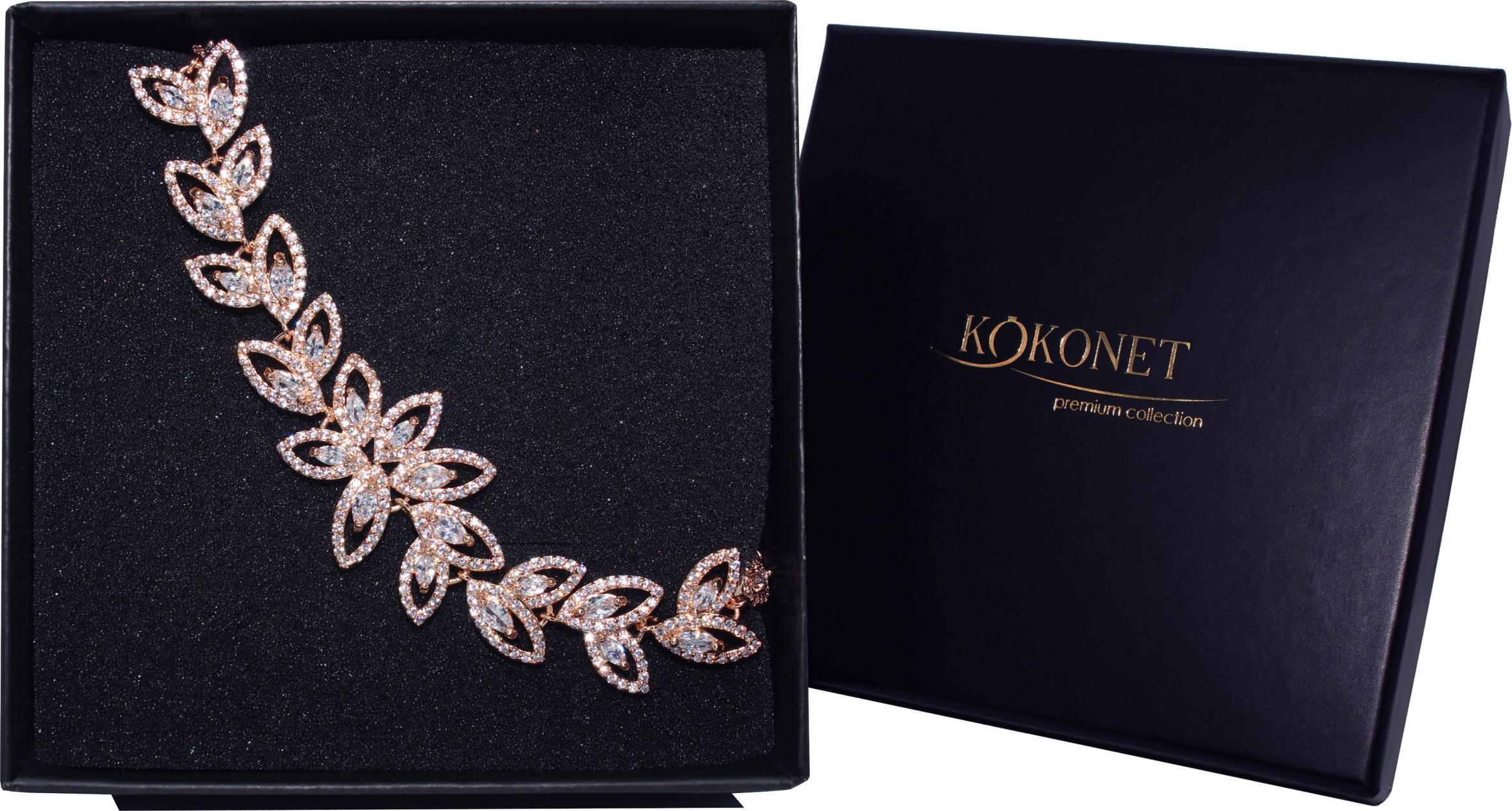 KOKONET bransoletka kwiaty listki RÓŻOWE ZŁOTO rose ślubna