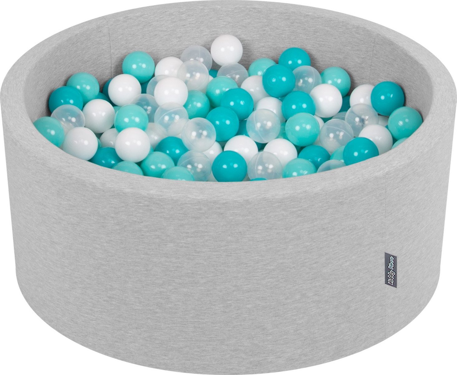 KiddyMoon KiddyMoon Suchy basen okrągły z piłeczkami 7cm 90x40 jasnoszary: jasny turkus-biały-transparent-turkus 90x40cm/300piłek Zabawka basen pianko