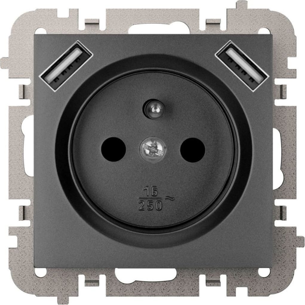 Elektro-Plast Vestra Gniazdo 2P+Z 2xUSB zasilające bez ramki podtynkowe IP20 czarny 3888-19