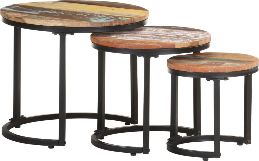 vidaXL Stoliki boczne, 3 szt., lite drewno odzyskane