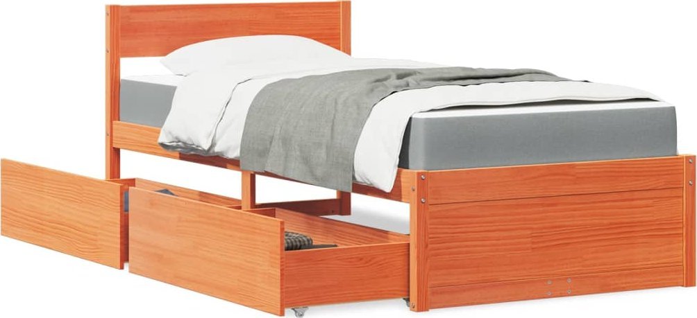 vidaXL Łóżko z szufladami i materacem, woskowy brąz, 100x200 cm, sosna