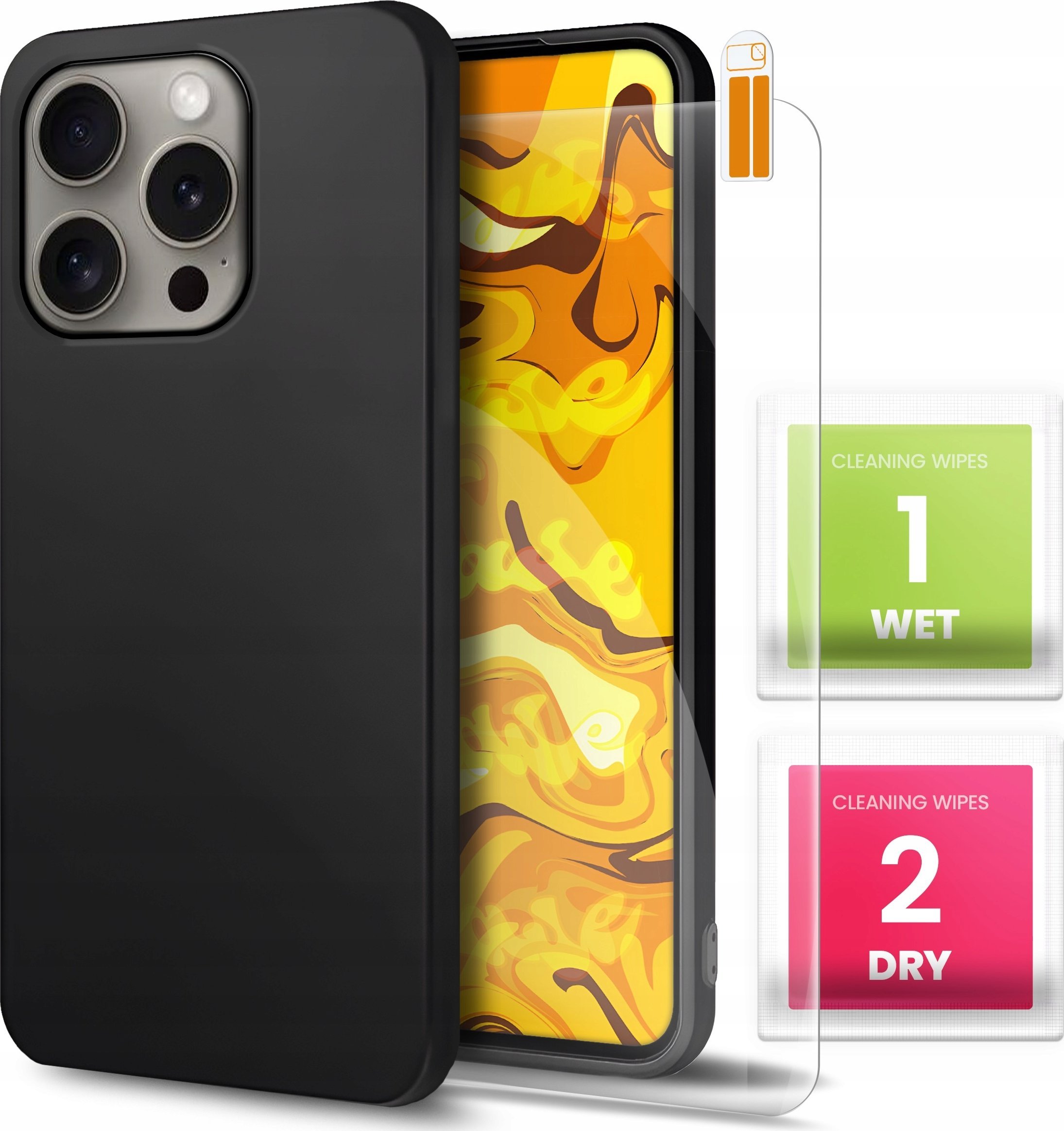 Hello Case Etui do Apple Iphone 15 Pro (Czarne, Matowe, Obudowa, Silikon) SZKŁO 9H