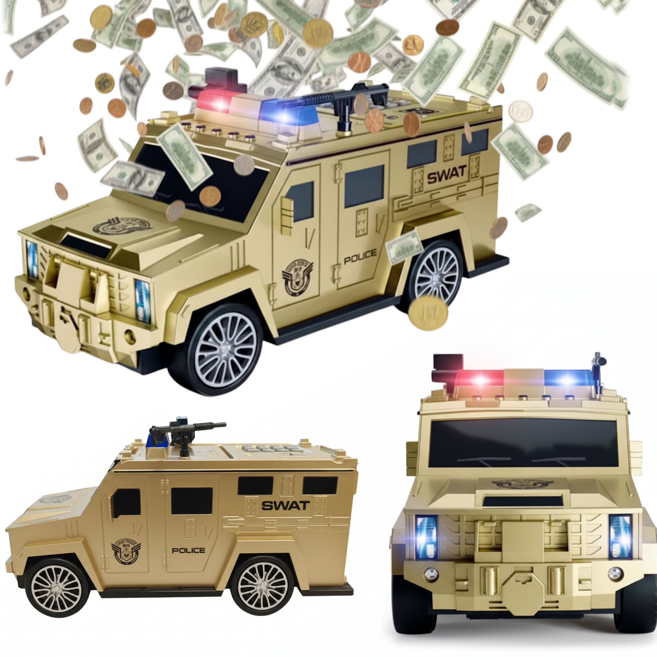 Coil skarbonka auto sejf duże auto truck gold Światło dźwięk banknoty