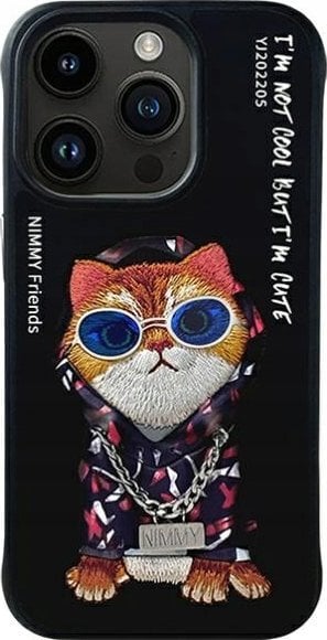 Nimmy iPhone 15 Pro 6.1" Case Black Glasses Cool Cat