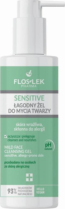 Floslek Flos-Lek Pharma, Sensitive Łagodny Żel do mycia twarzy skóra wrażliwa skłonna do alergii, 175 ml - Długi termin ważności!