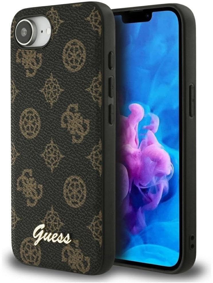 Etui Guess Peony Script Logo MagSafe do iPhone 16e czarny