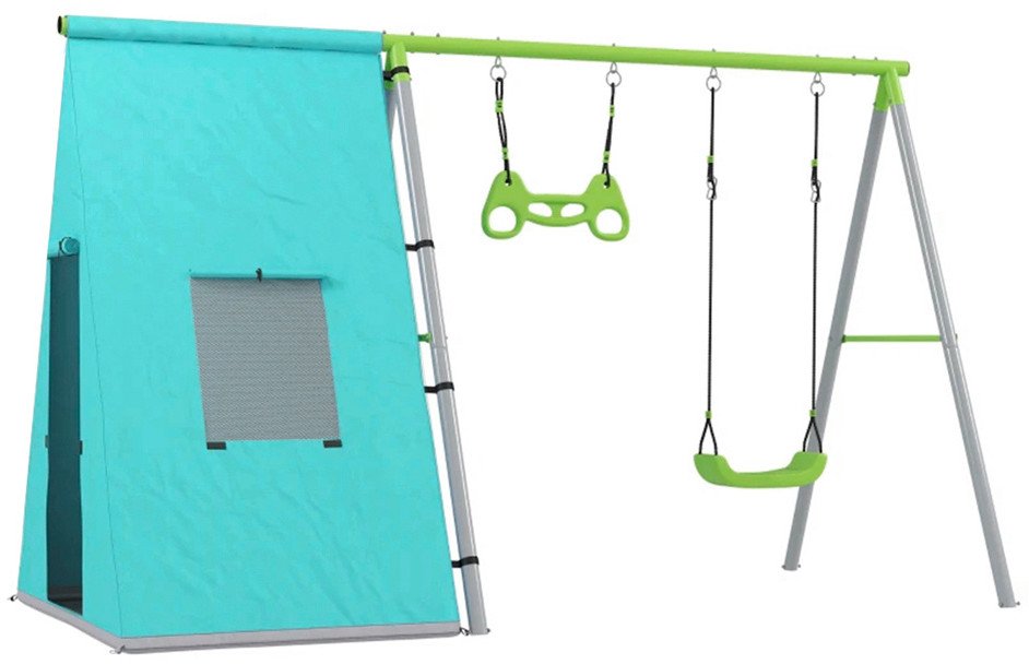 Plac zabaw do ogrodu z namiotem Deluxe huśtawka, trapez, metalowy stelaż