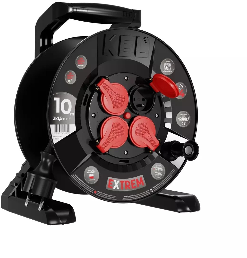 Przedłużacz bębnowy EXTREME LINE 4 gniazda z/u IP44 16A H05RR-F 3x1,5 10m czarny W-100020