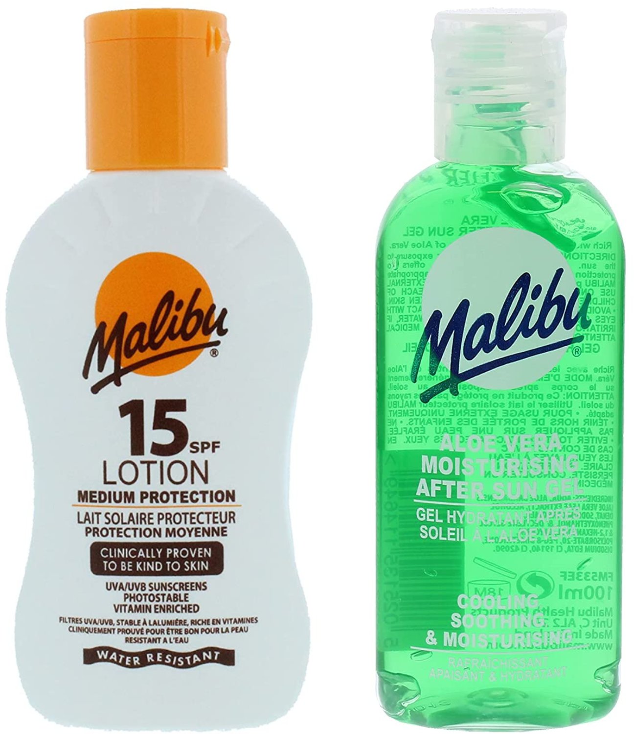 Malibu Wodoodporny Balsam SPF15 100ml + Aloe Po Opalaniu 100ml