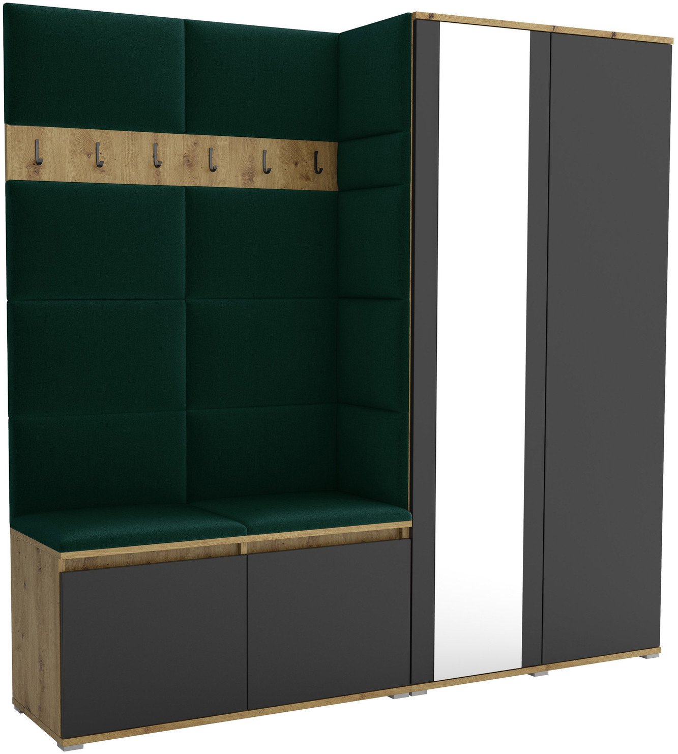 Tapicerowana garderoba Noris IV z lustrem - kolor artisan z czarnym frontem + tkanina Trinity 28