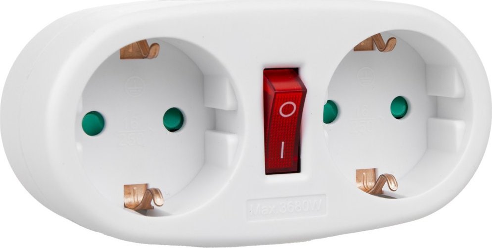 Maclean Gniazdko prądowe Maclean, rozgałęźnik z 2 gniazdami i wyłącznikiem, typu F, 2x16A, MCE338 F
