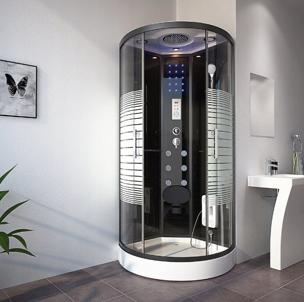 HDL Kabina prysznicowo-parowa 90x90 czarna, led, radio