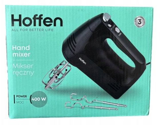 Mikser ręczny Hoffen 400W czarny wymienne końcówki, regulacja prędkości