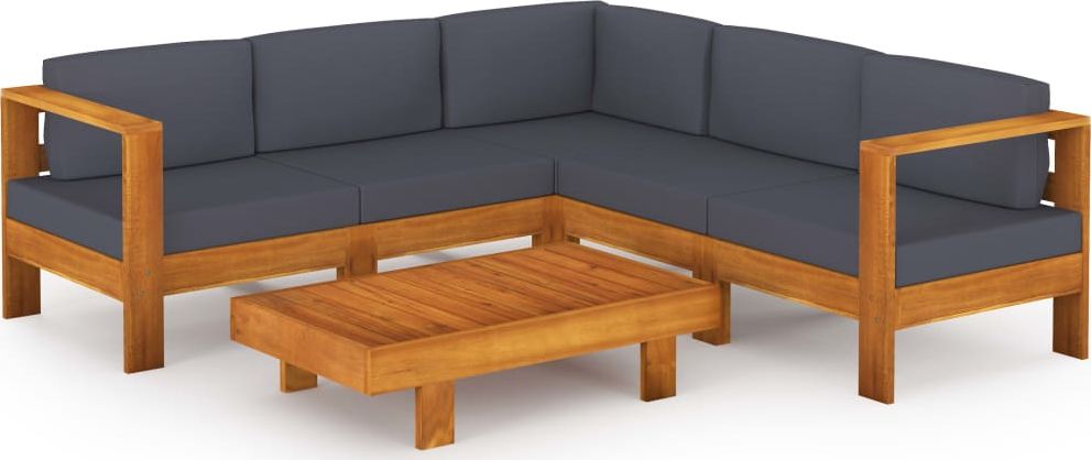 vidaXL 6-cz. zestaw mebli ogrodowych, ciemnoszare poduszki, akacja