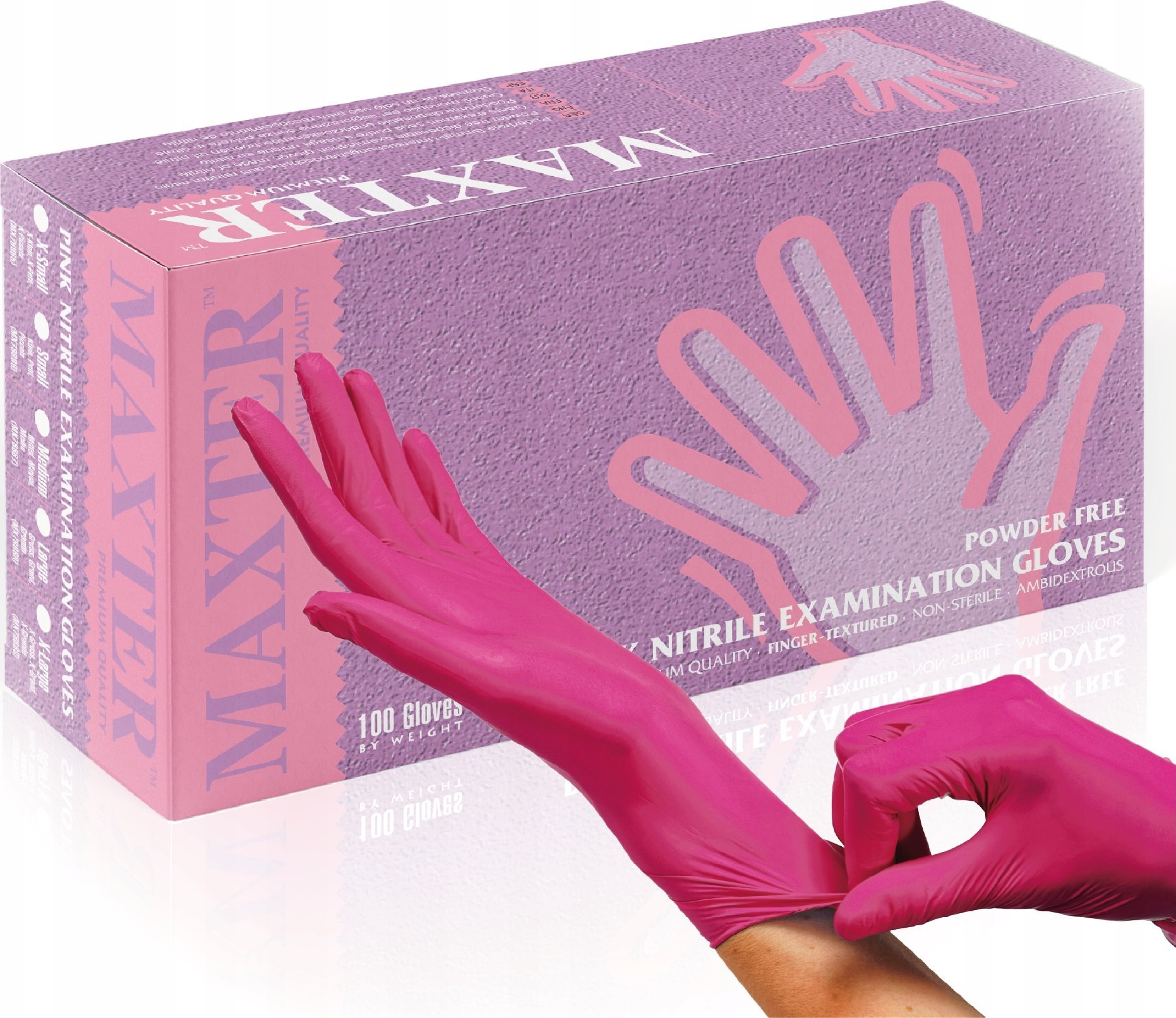 Rękawice nitrylowe bezpudrowe MAXTER, 100 szt., rozmiar M, różowe