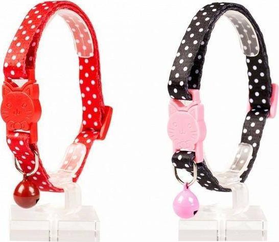 Duvo+ OBROŻA KOT W KROPKI Z DZWONKIEM 20-30cm/ 10mm CZERW/CZARNA 11166