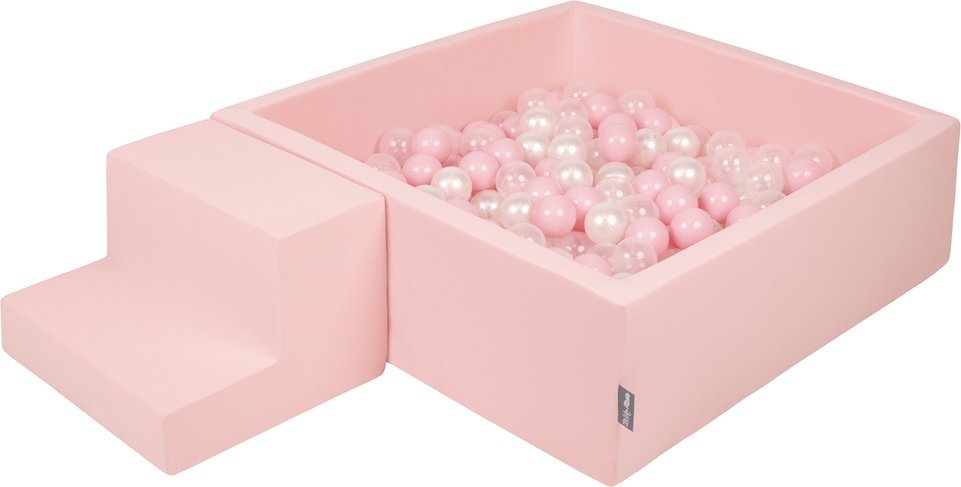 KiddyMoon Piankowy plac zabaw PPZP-KW30D-122 z piłeczkami różowy: pudrowy róż-perła-transparent basen 100/schodek Zabawka plac zabaw