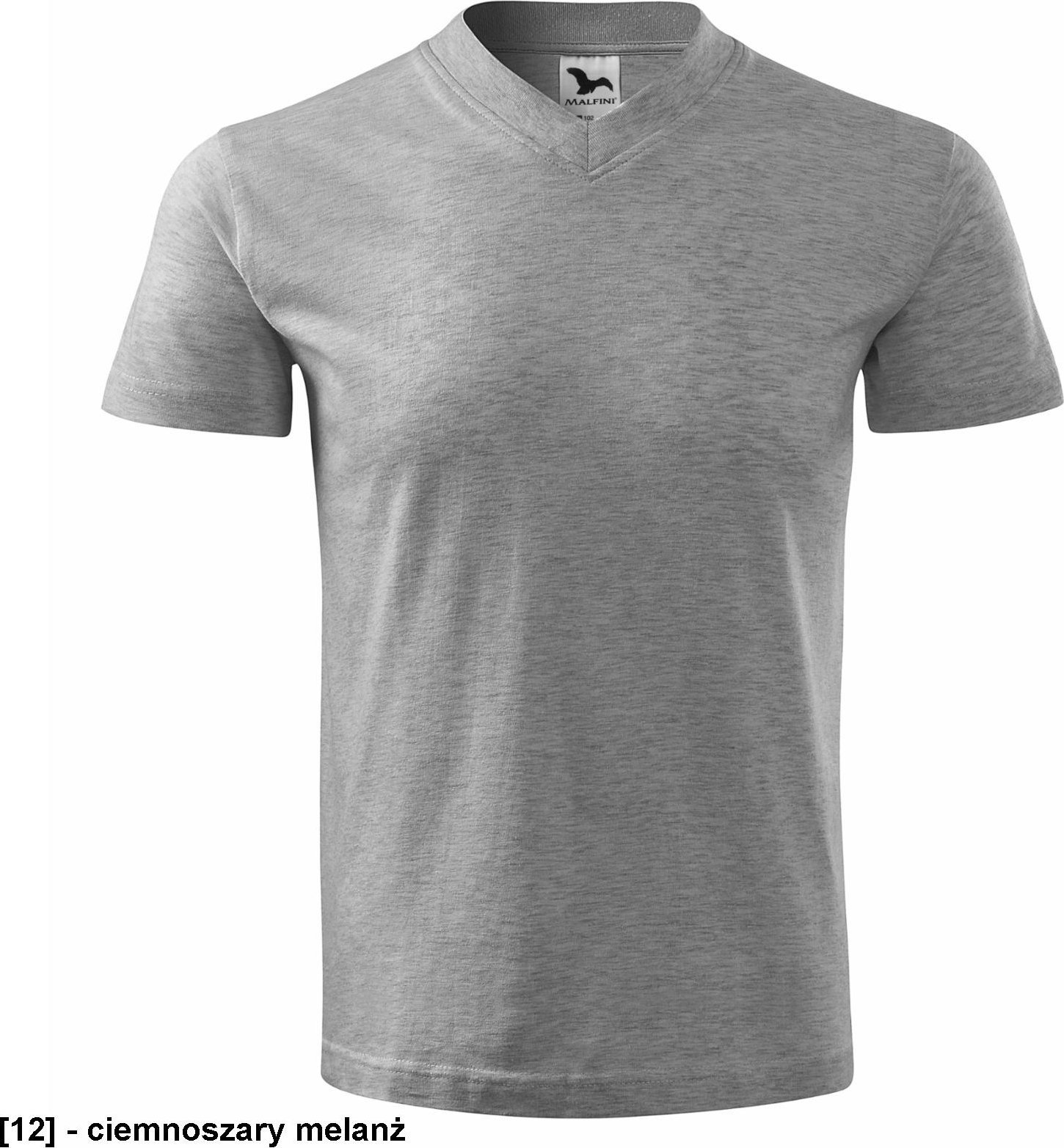 MALFINI V-neck 102 - ADLER - Koszulka unisex, 160 g/m2 - ciemnoszary melanż XL