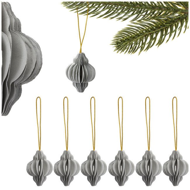 Papierowe bombki 6 szt. zawieszki choinkowe świąteczne ozdoby świąteczne 4 cm szare UNIWERSALNY