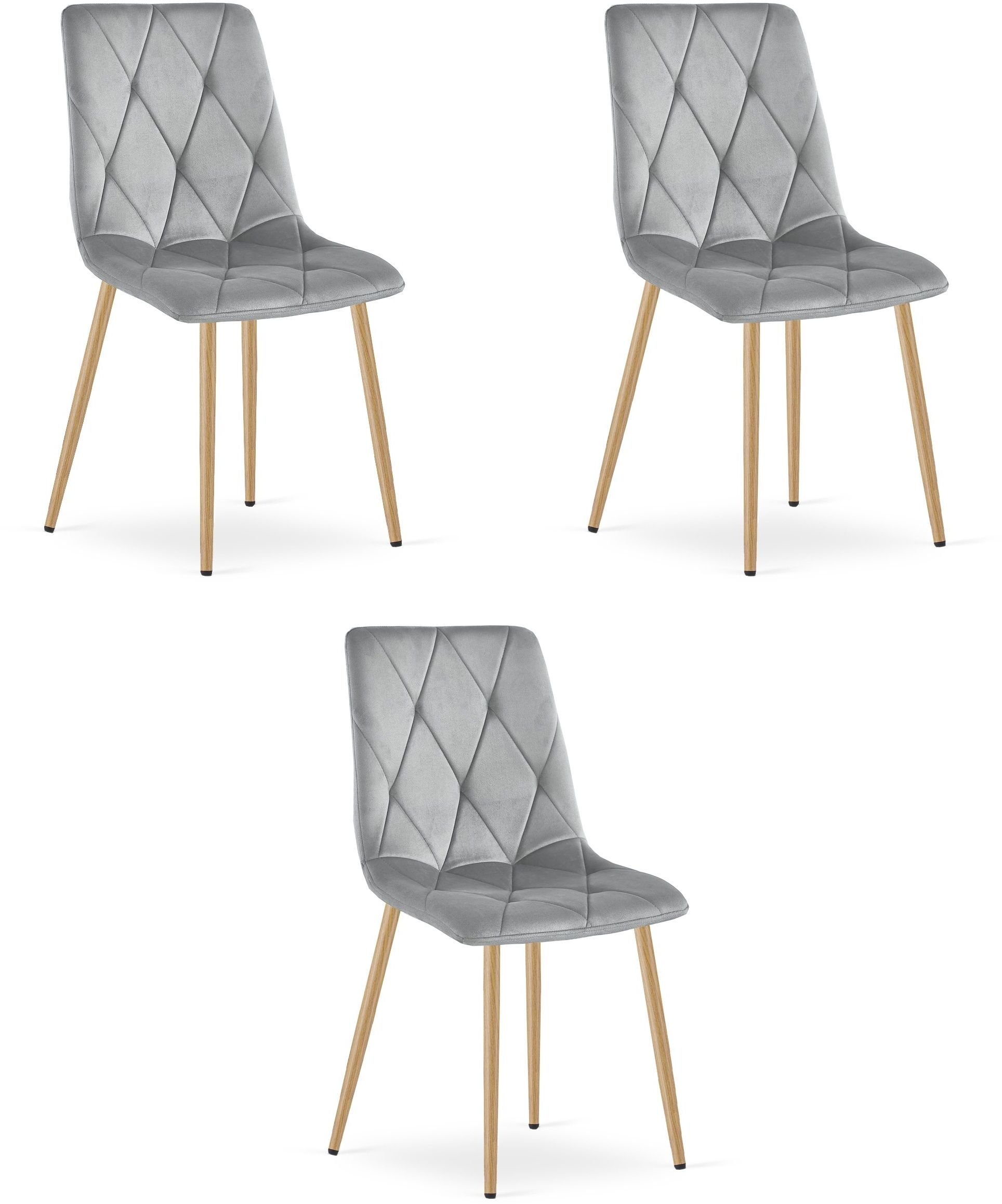 Krzesło tapicerowane welurowe LIBRA jasnoszare do salonu kuchni x3