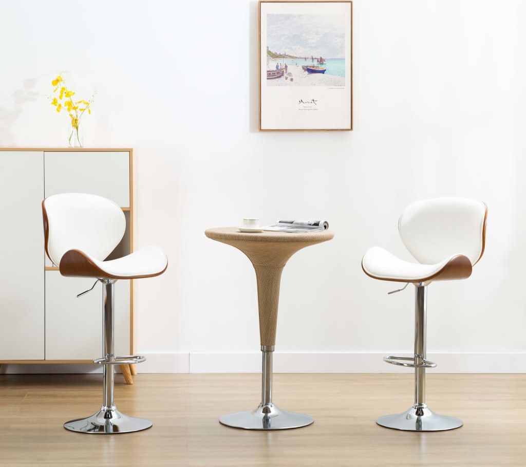 vidaXL Krzesło barowe, białe, obite sztuczną skórą