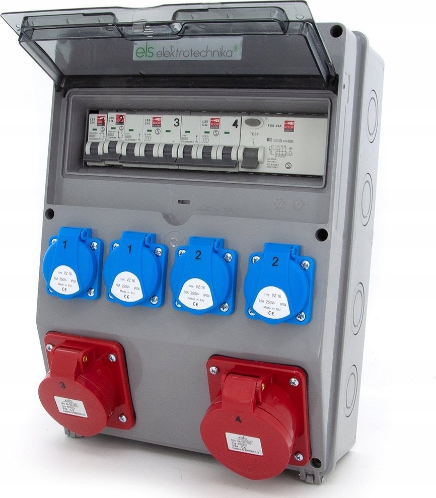 ELS Elektrotechnika Rozdzielnica budowlana 32A/5 + 16A/5 + 4*GS 230V + zabezpieczenia + różnicówka, obudowa naścienna, okienko 12M, 12NO42C11C11CF