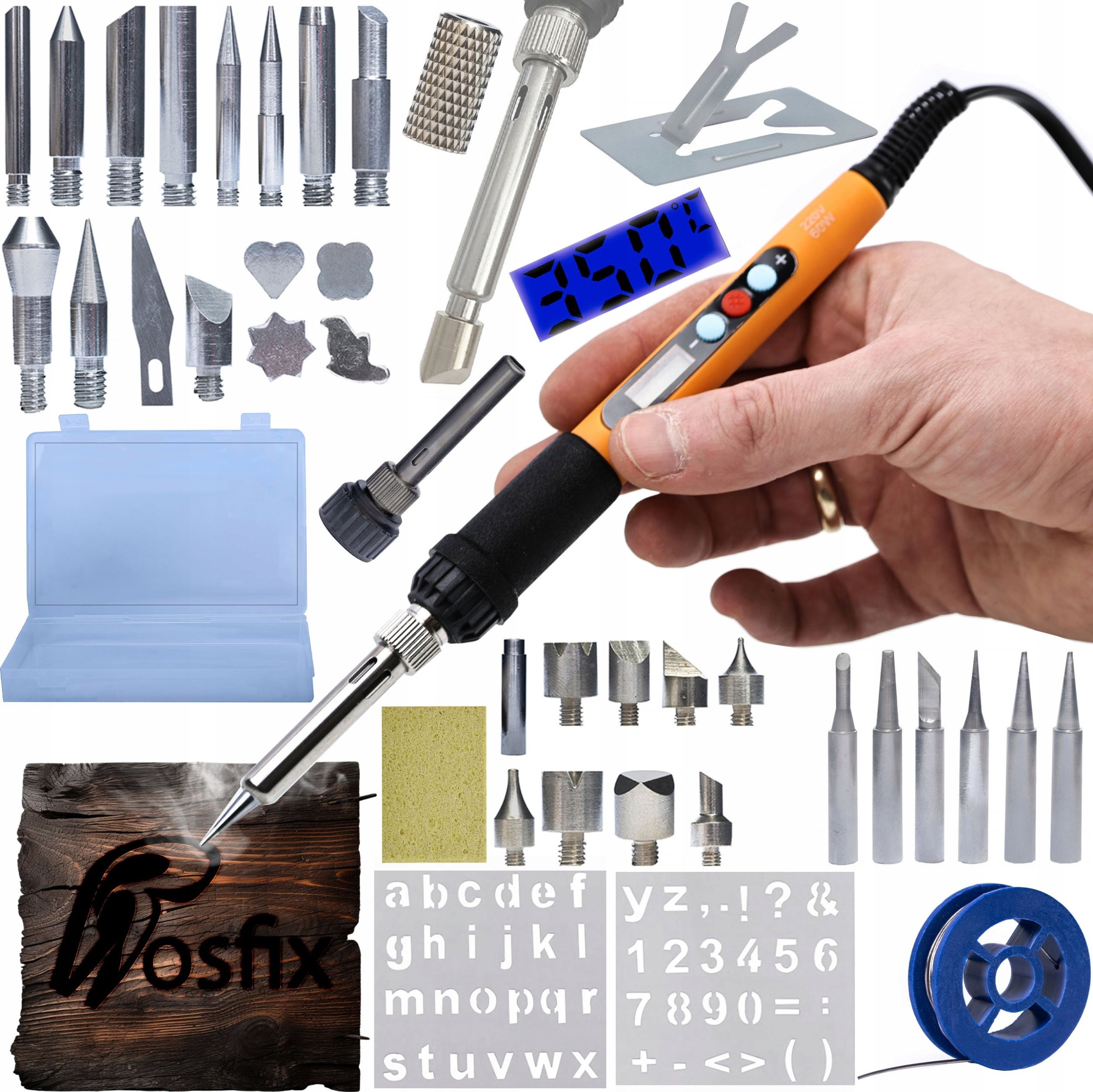 Rosfix ZESTAW LUTOWNICA PRECYZYJNA Z WYŚWIETLACZEM 6X GROTY WYPALANIE DREWNA BOX