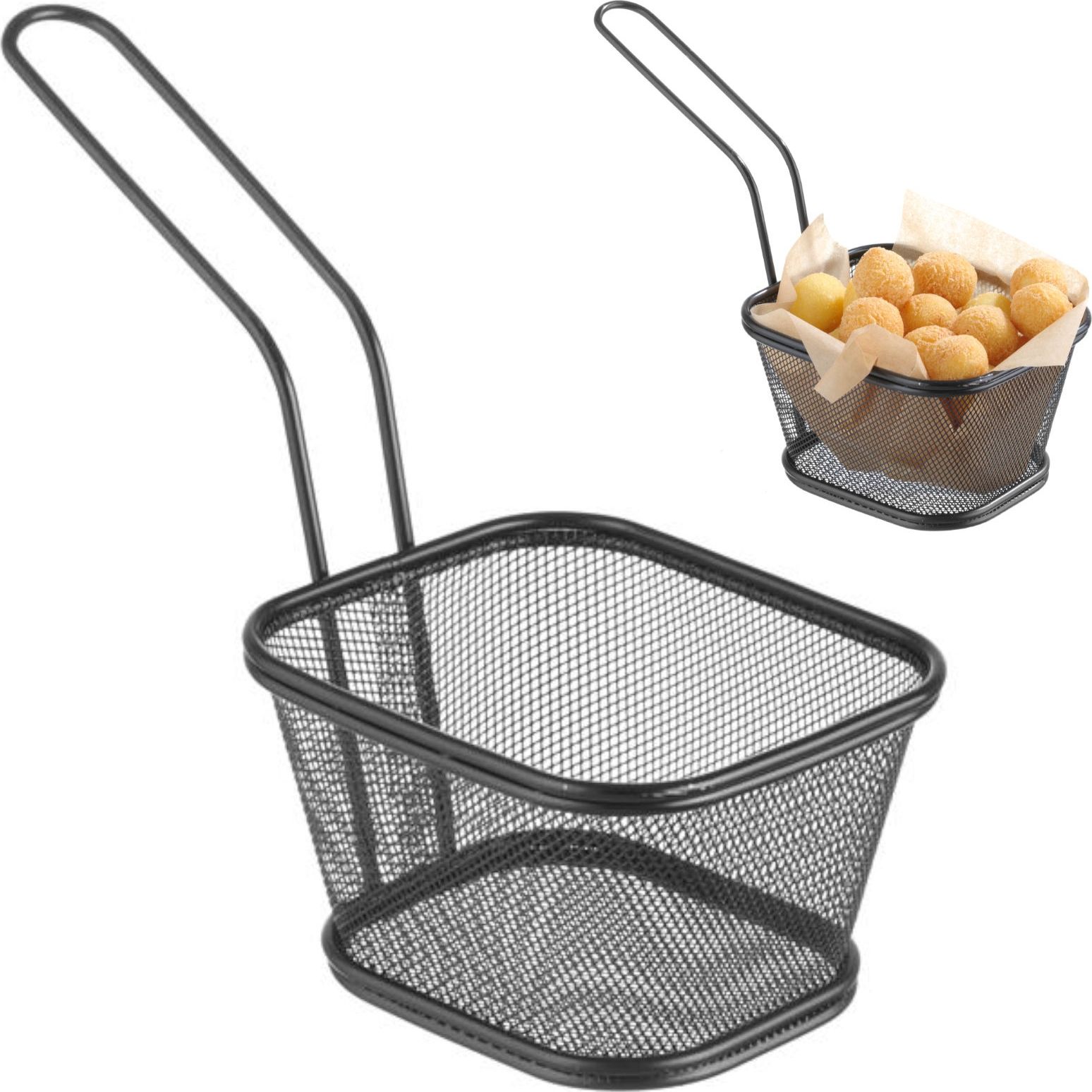 Hendi Koszyk do serwowania smażonych przekąsek frytek z uchwytem czarny 130x115x80 mm - Hendi 425695 Koszyk do serwowania smażonych przekąsek frytek z