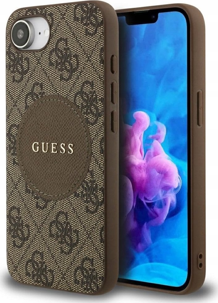 Etui Guess 4G Circle Classic Logo MagSafe do iPhone 16e brązowy