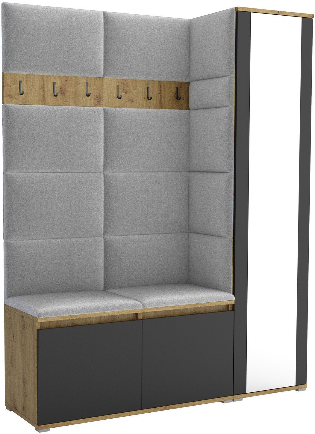 Tapicerowana garderoba Noris VII z lustrem - kolor artisan z czarnym frontem + tkanina Trinity 32