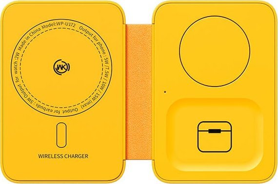 Ładowarka Wekome WEKOME WP-U172 - Ładowarka bezprzewodowa 3w1 z MagSafe do iPhone, Apple Watch i AirPods + lusterko (Żółty)