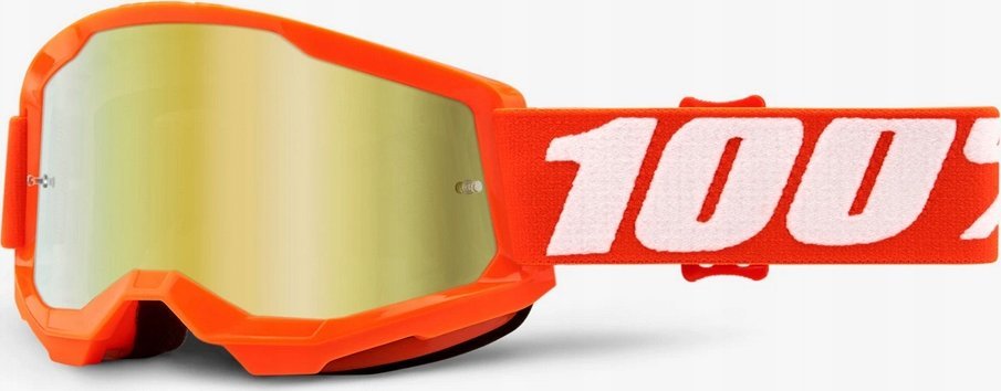100% Gogle 100% STRATA 2 JUNIOR ORANGE (Szyba Złota Lustrzana Anti-Fog, LT 28%+/-5%) (NEW)