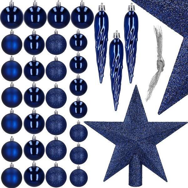 Springos Bombki choinkowe 33 szt. ozdoby świąteczne zestaw z gwiazdą granatowe UNIWERSALNY