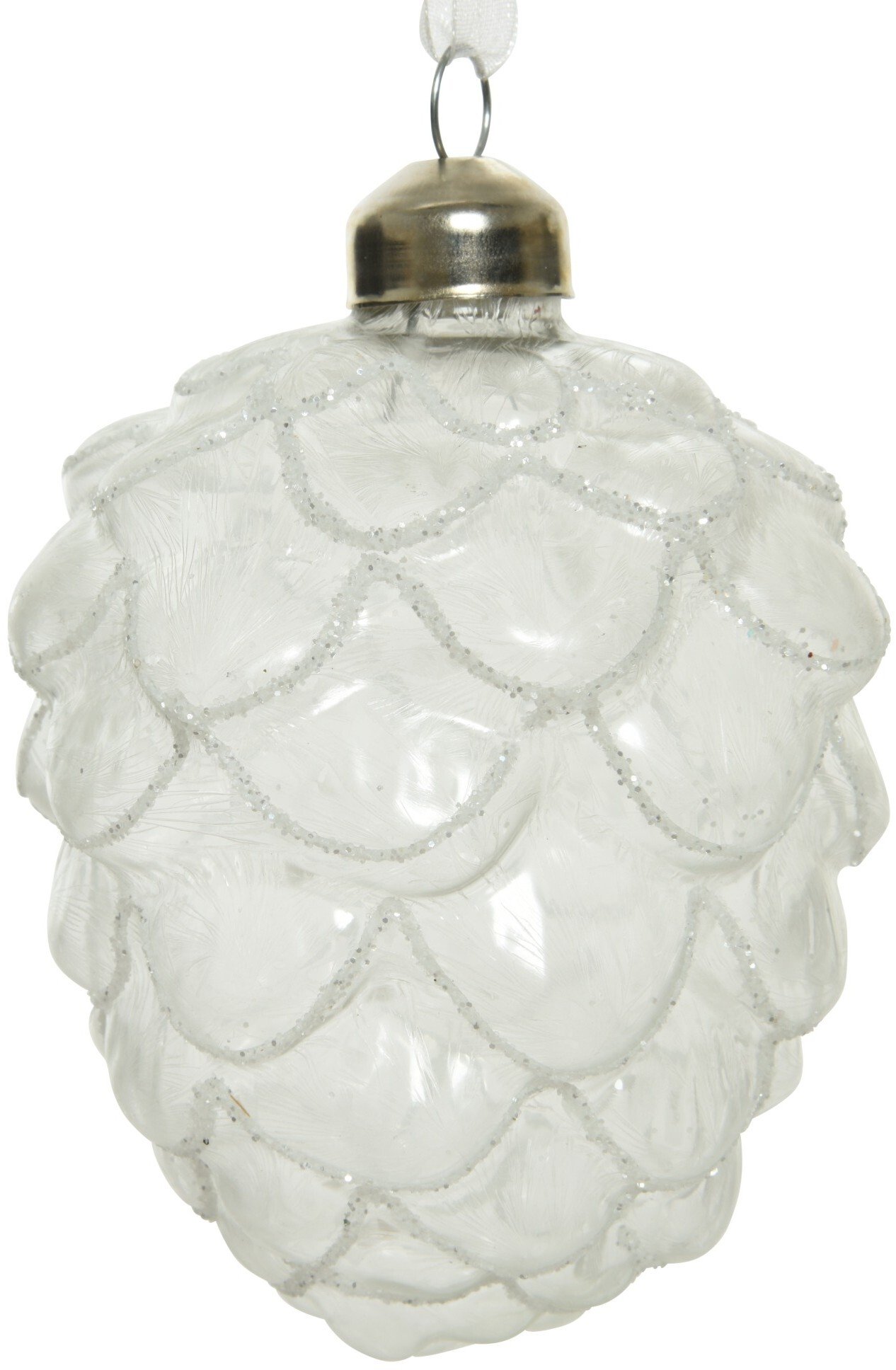 Bombka choinkowa szklana kształtka szyszka biała 7x10cm 1szt