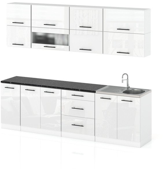 Meble Kuchenne Z Blatem Modułowe Kuchnia Robo Lux 2.6m Komplet Biały Połysk