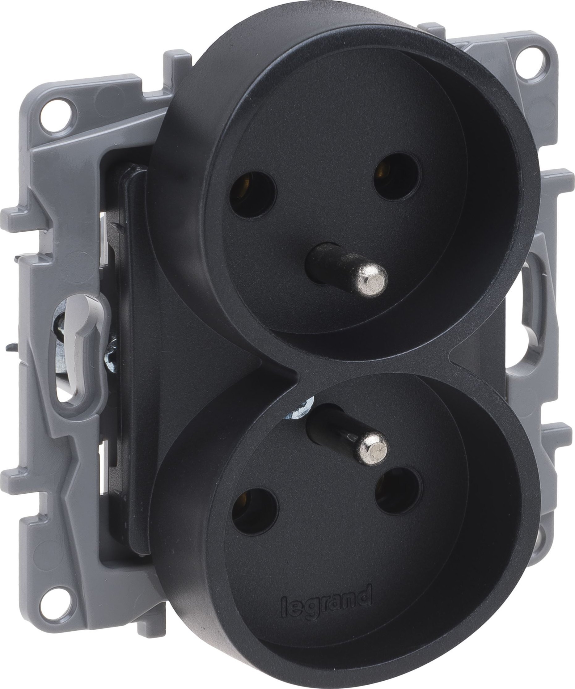 Legrand Niloe Selection Gniazdo 2 x 2p+z do ramek wielokrotnych (bez przesłony, zaciski śrubowe) antracyt 762235