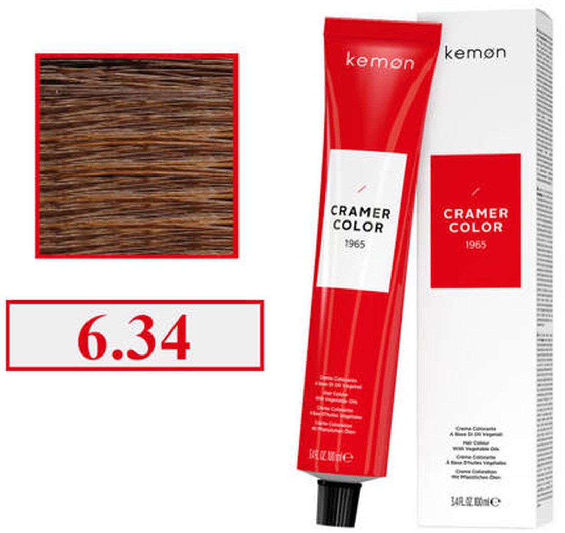Kemon Cramer Color Kremowa farba do włosów z olejem kokosowym 100ml Ciemny Złoty Miedziany Blond (6.34)