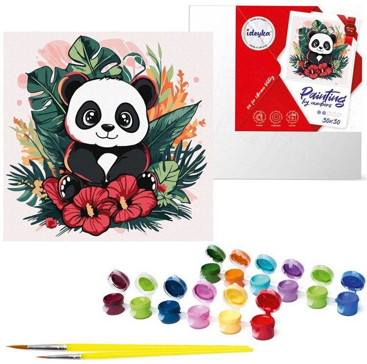 Ideyka Malowanie według numerów 30x30cm dla dzieci KHO1261 Panda w tropikach AP0085