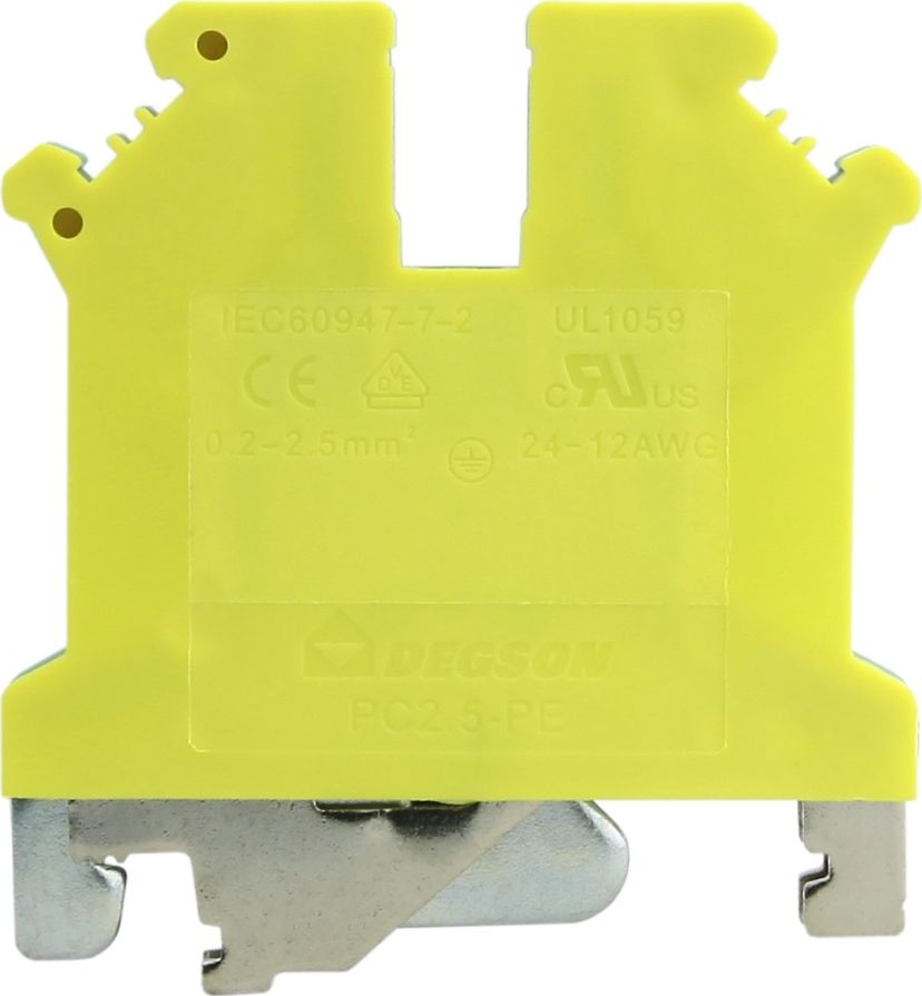 Degson Złączka szynowa przelotowa żółto-zielona PE śrubowa 2,5mm2 1P VDE UL
