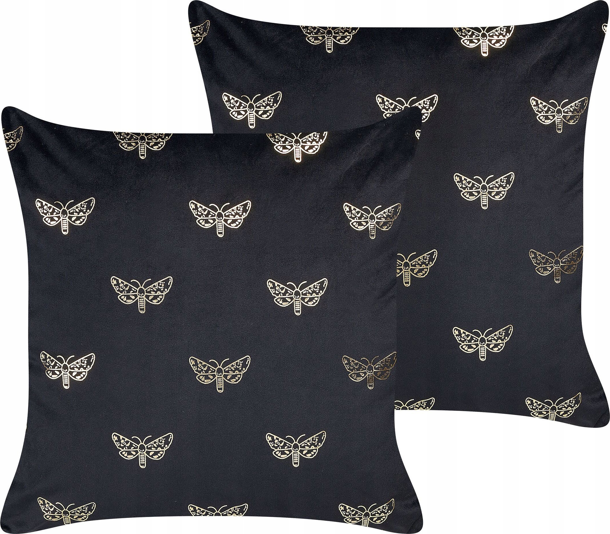 Beliani 2 welurowe poduszki dekoracyjne w motyle 45 x 45 cm czarne YUZURI