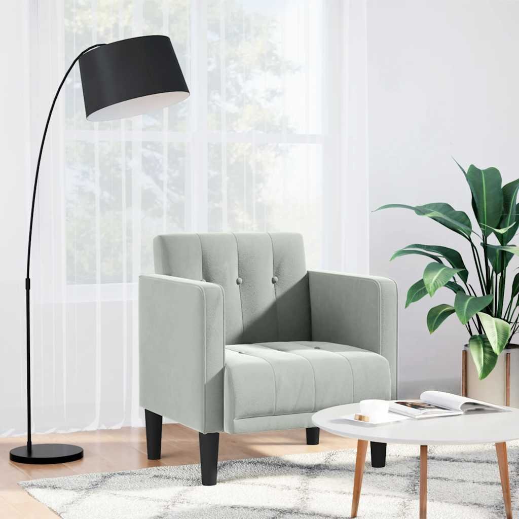 vidaXL Sofa Fotel z Podłokietnikami Jasnoszary 53 cm Aksamit