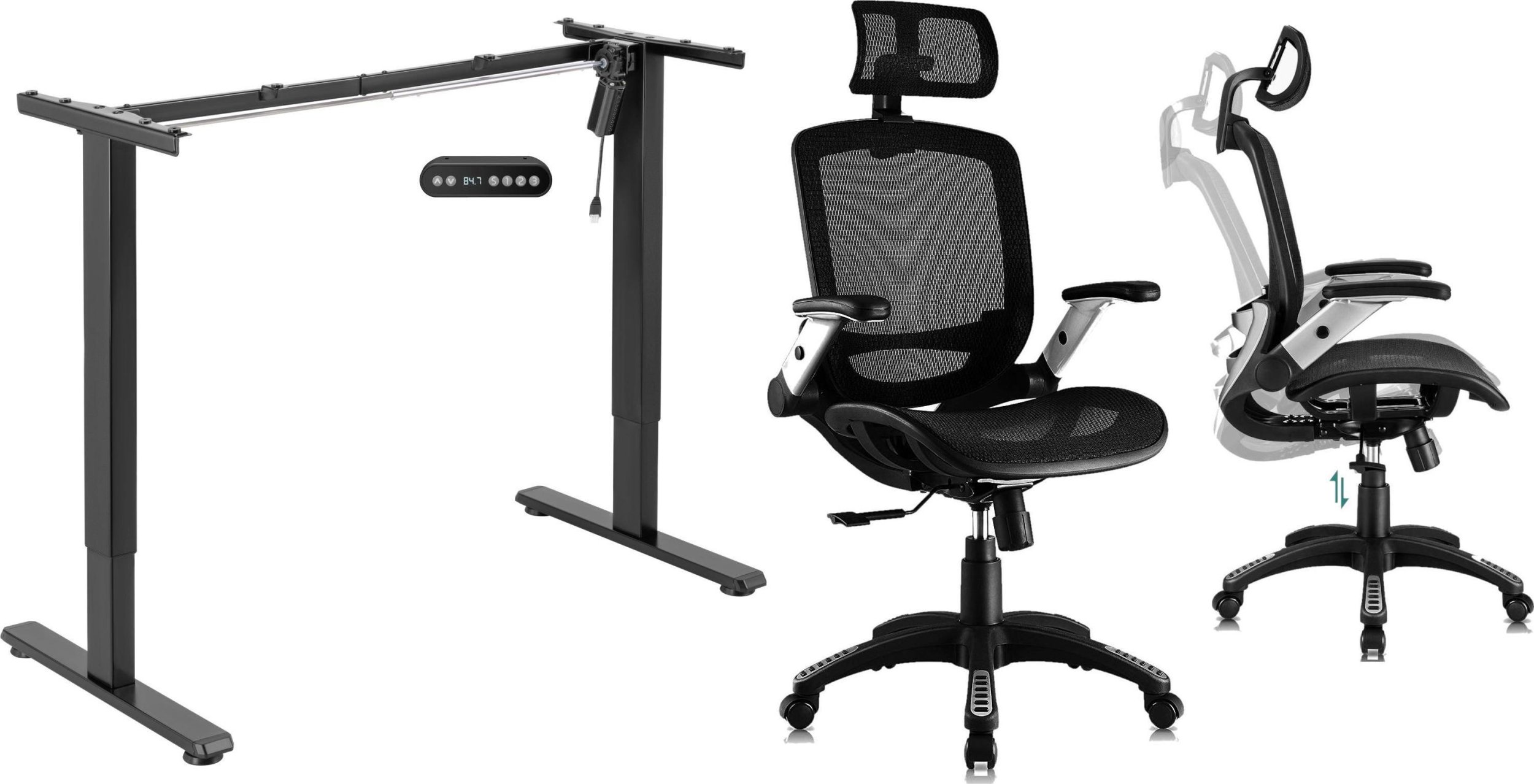 Mozos Mozos Stelaż do biurka czarny z elektryczną regulacją wysokości EDF-PRO-BK + Krzesło biurowe Ergo-C Czarne