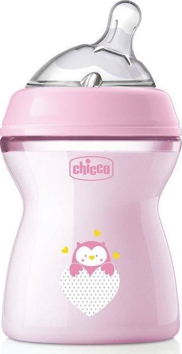 Chicco CHICCO_NaturalFeeling Butelka plastikowa 250ml ze smoczkiem silikonowym przepływ średni 2m+ Różowa